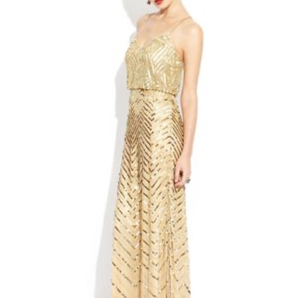 Adriana Papell Elegant Gold Sequin Dress